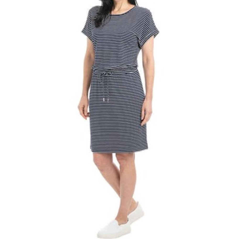 NWT - Hilary Radley Ladies Short Sleeve Dress Indigo/White Stripes - Size XXL